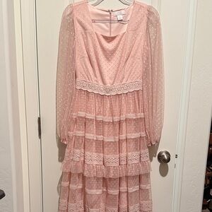 Rachel Parcell Pink Lace Midi Dress